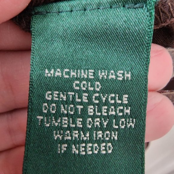 Ralph Lauren Chocolate Brown & Tan Suede Collar 3/4 Sleeve 100% Cotton Top L - Picture 7 of 7